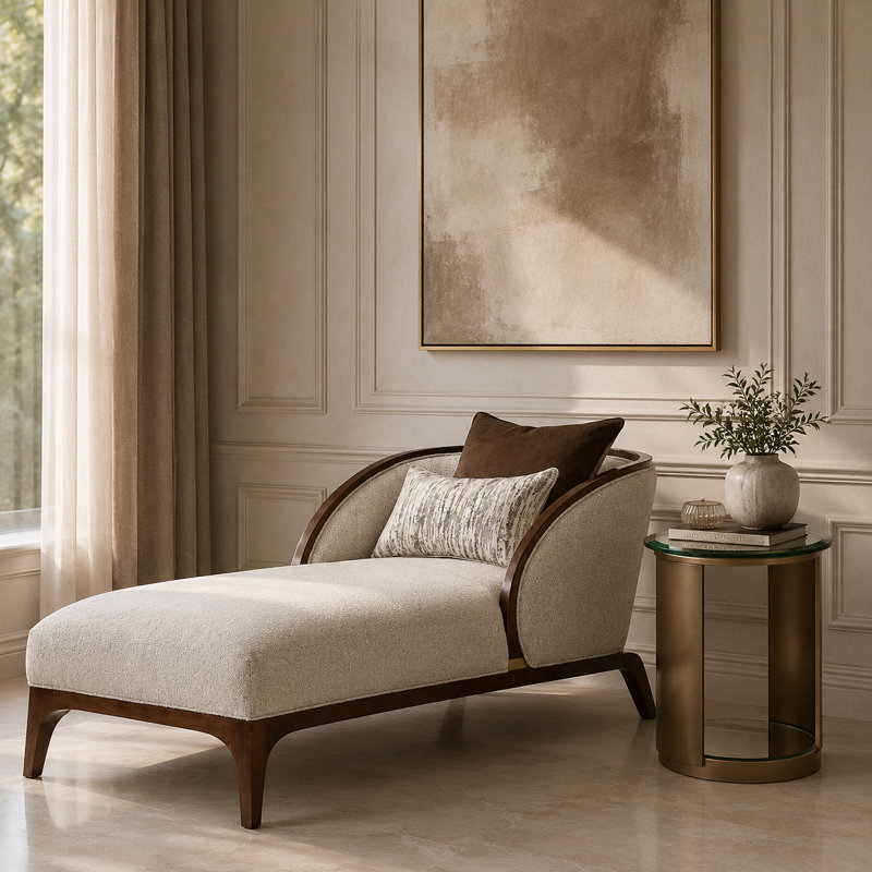 Houston Bouclé Chaise Lounger - Pebble/Walnut