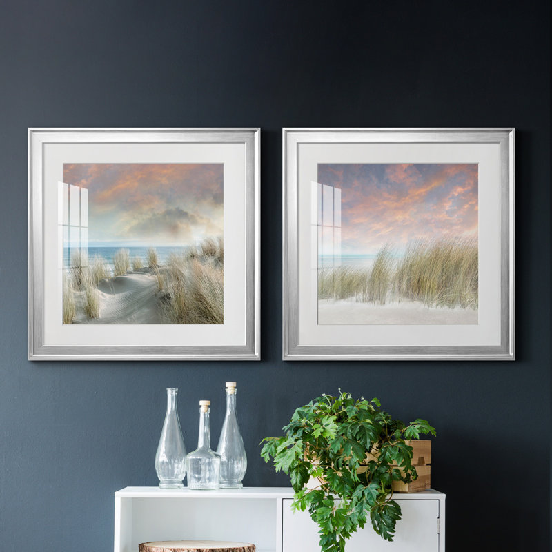 " Windswept I " 2 - Pieces, White, Silver Framed Paper, 22.5" H x 45" W x 1.5" D