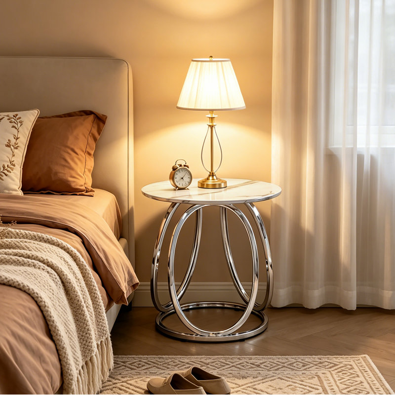 End Table, Silver, Calacatta White