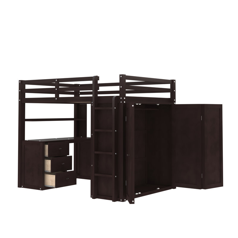 Lit mezzanine double avec tiroirs Alvara Kids, Espresso