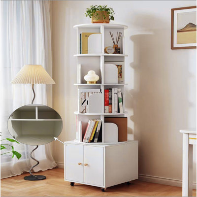 Bibliothèque rotative, bibliothèque d'angle à 5 niveaux à 360 degrés avec tiroir pour petit espace, étagère de rangement sur pied, étagère en bois étroite pour la chambre à coucher, le salon