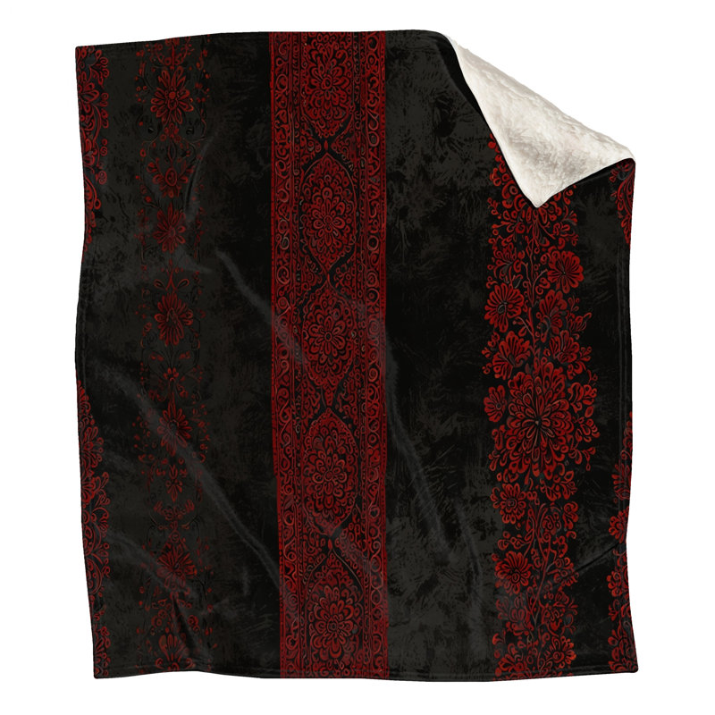 Red Black Floral Patterns Blankets, 60in W x 80in H