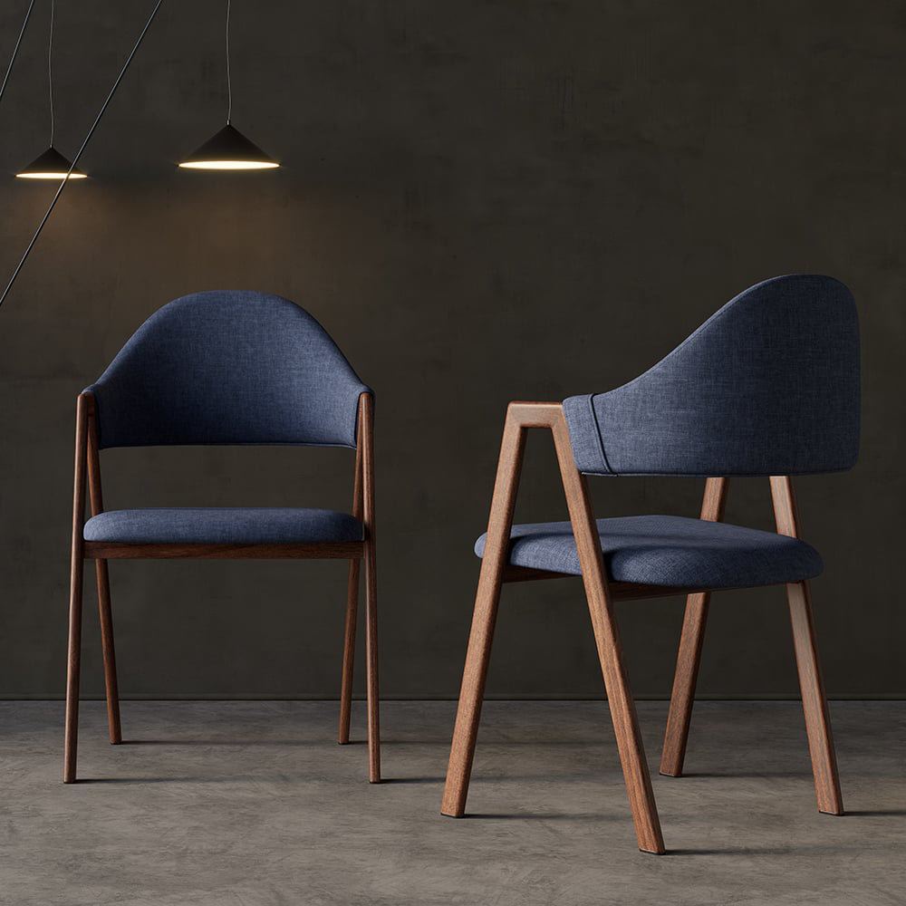 Corrigan Studio Blue Linen Upholstered Dining Chair Curved Back Chair Set Of 2 Wayfair