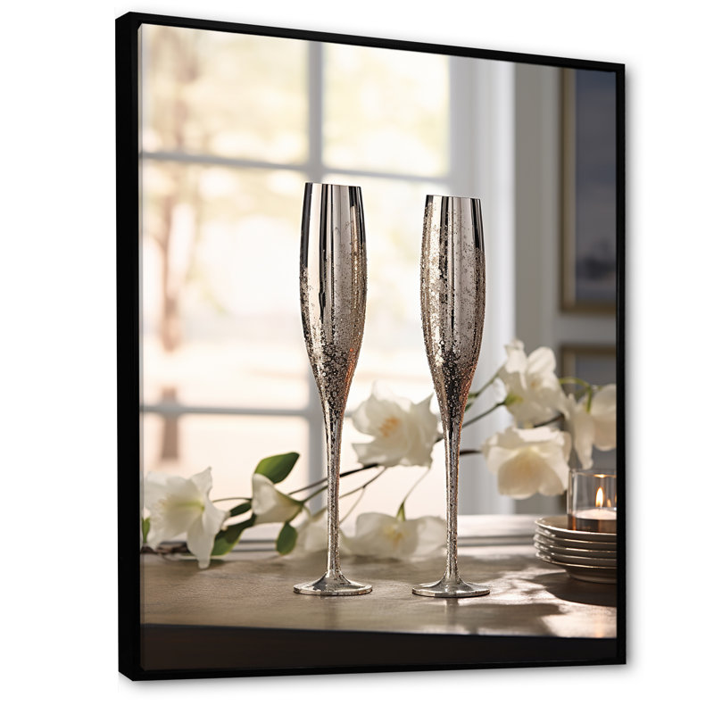 Champagne Flute Fantasies III sur toile, Cadre flottant noir, H 32 po x l 24 po x P 1 po