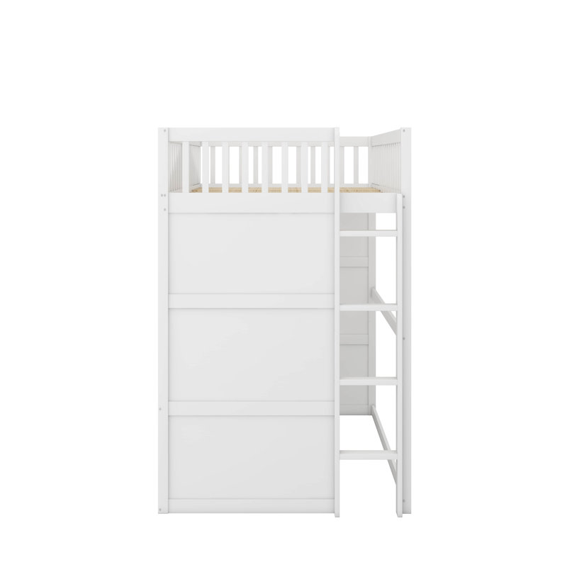 Twin House Loft Bed With Ladder, White