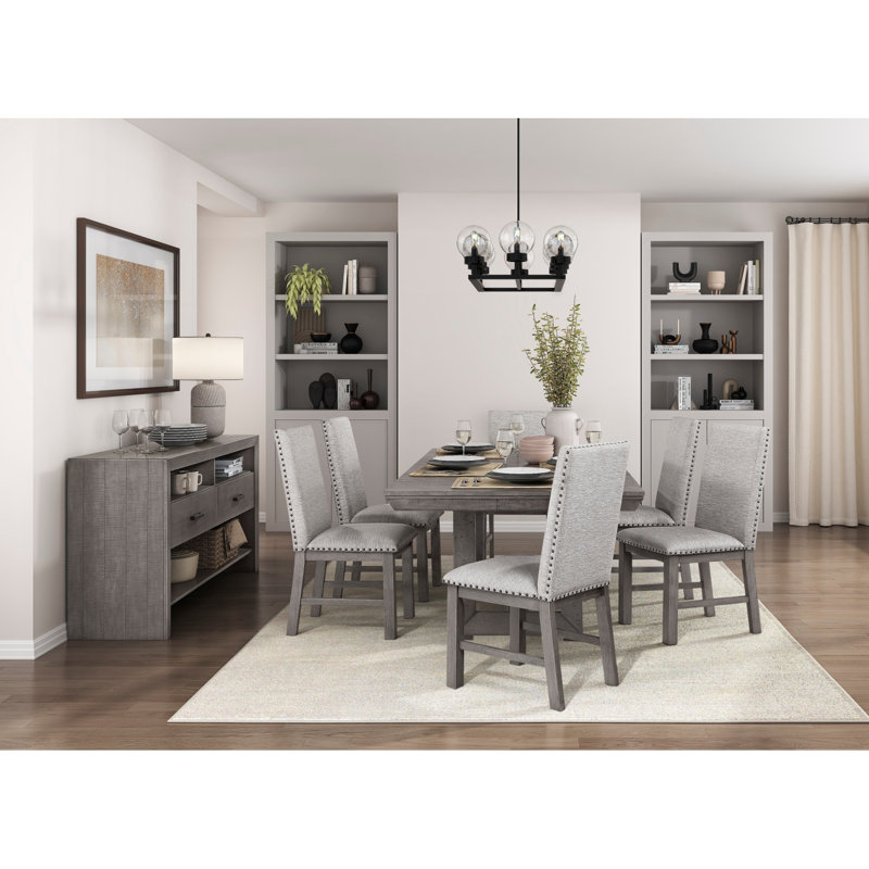Mobilier de salle à manger rustique, 7 pièces : table, 6 chaises