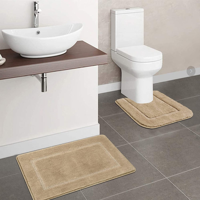 2 Piece Set Rectangle/u-shaped Bath Mat , Camel