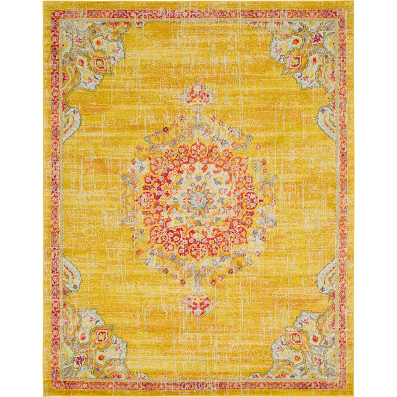 Tapis doré / rouge Galyean, Rectangle 7 pi 10 po x 10 pi, Gold/Red