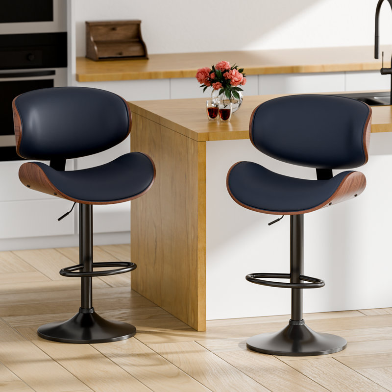 Tabourets de bar rotatifs à hauteur ajustable Jaquela, 2, Dark Blue/Black/Walnut