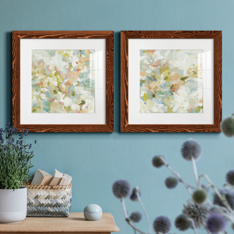 Floral Blush - ensemble de 2 reproductions d'art sur papier encadré, Érable encadré, H 17 po x l 34 po x P 1,5 po