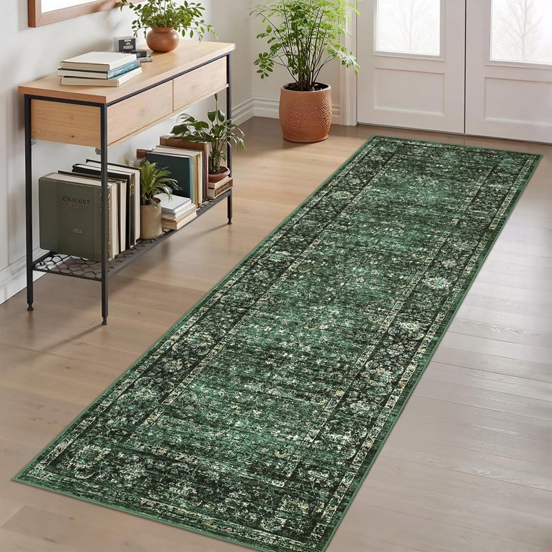 Tapis de cuisine 2x6 à motif floral lavable, antidérapant, à poils courts et à imprimé usé pour le couloir, la salle de bain et le linge
