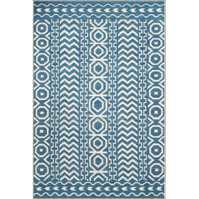 Blue Geometric Woven Based Washable Carpet