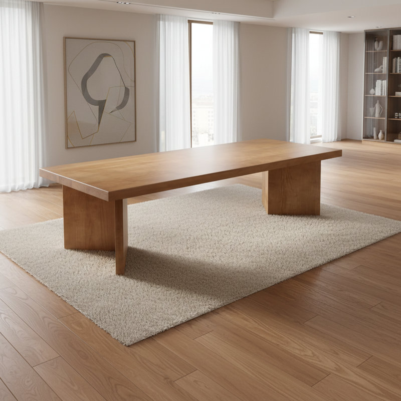 Table de salle à manger moderne en bois massif avec finition en bois naturel, 29.53"H x 94.49"L x 39.37"W
