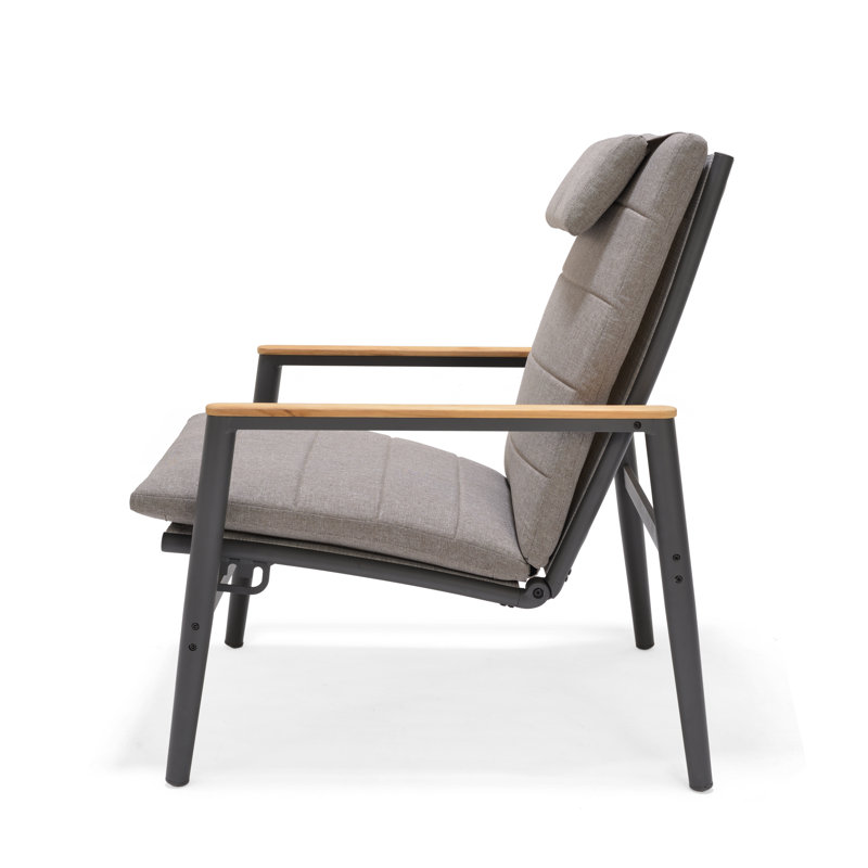 LifestyleGarden Maui FSC Teak and Aluminum Outdoor Patio Recliner Dark Gray Sofa Chair, Cream