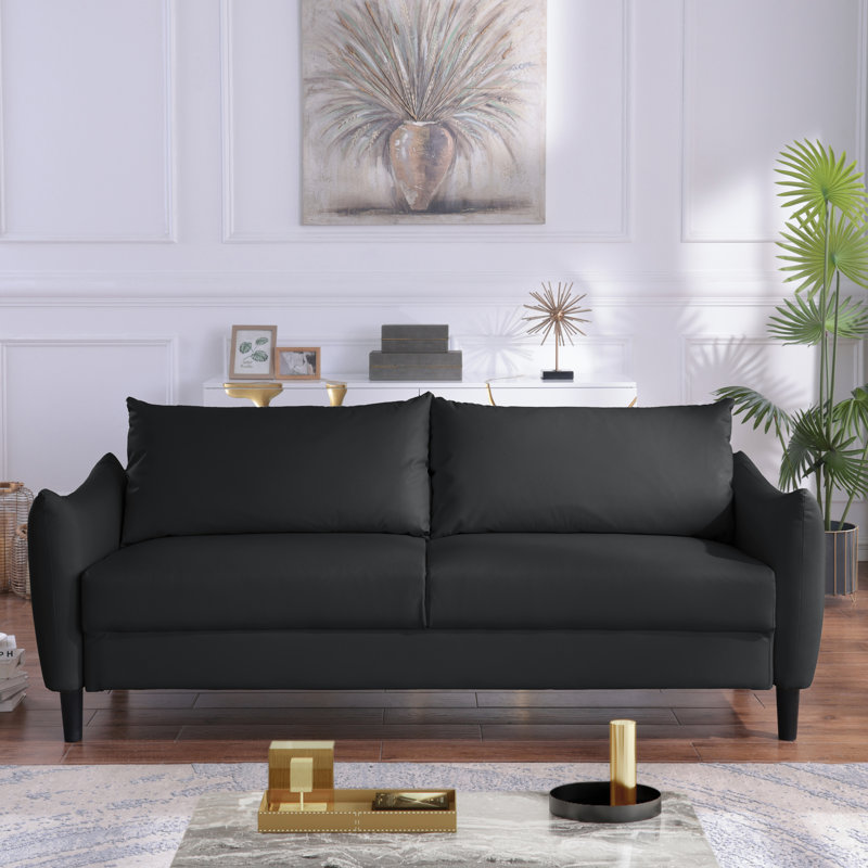 Canapé rembourré de style moderne 80,7 po avec coussins décoratifs Wanetta disponible dans le salon, Similicuir noir
