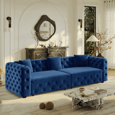 89" Extra Large Multifunctional Sofa Bed, 3-in-1 Pull Out Sofa, 4-Seater Classic Velvet Sofa with Tufted Design, Includes 3 Throw Pillows, Suitable for Apartments and Living Rooms