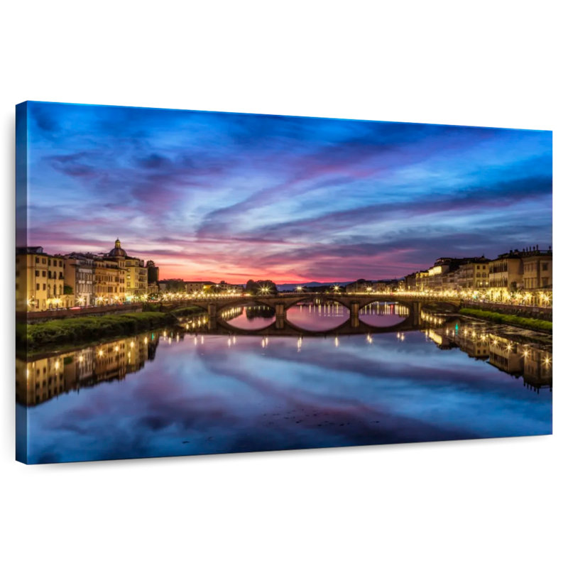 Sirci, coucher de soleil et reflets, rivière Arno, Florence, H 16 po x l 24 po