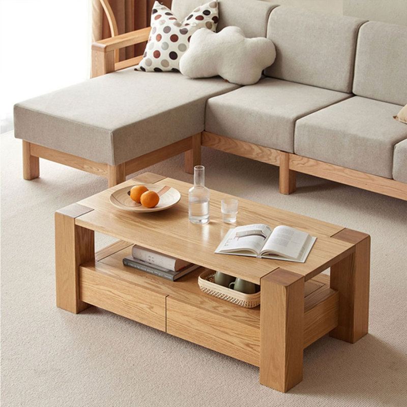 Modern Burlywood Solid Wood Rectangular Coffee Table