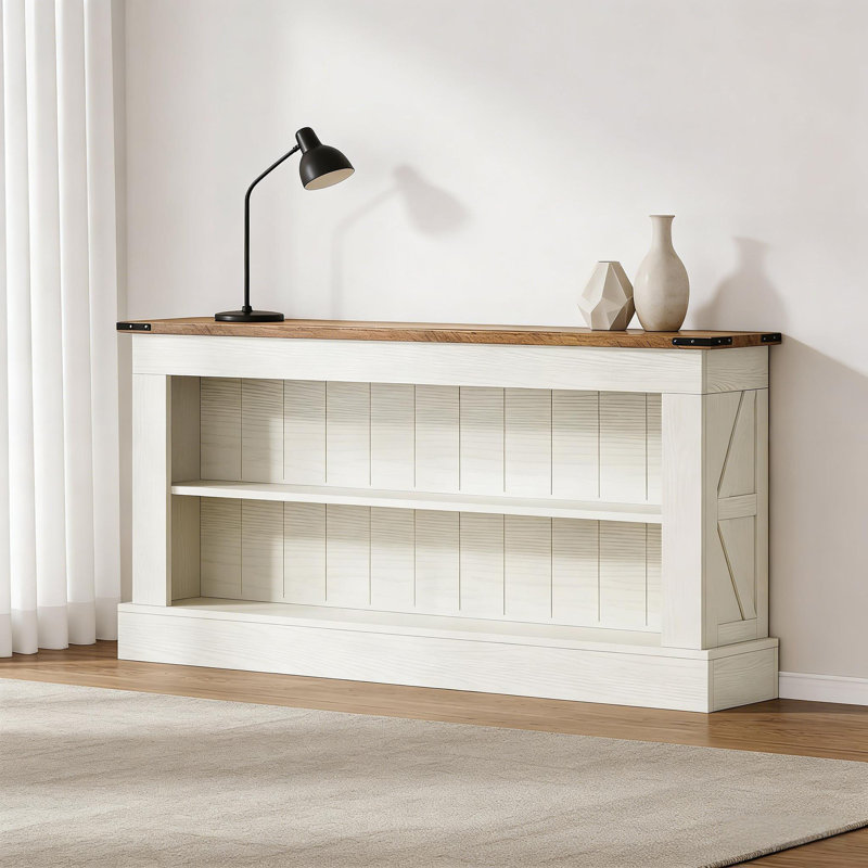 Console rétro à double couche avec rangement polyvalent, Brun / Blanc