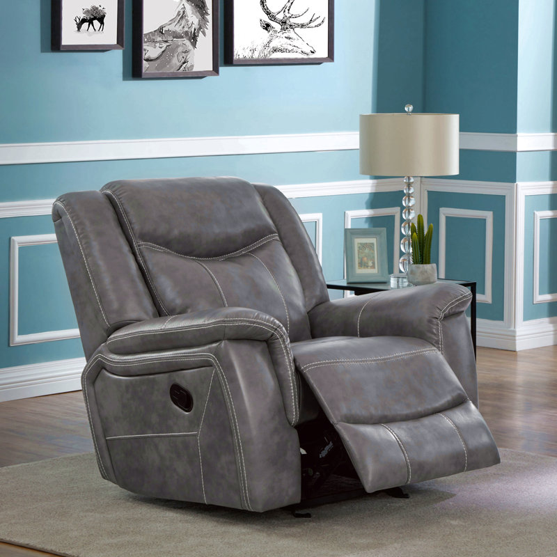 Grey Upholstered Padded Arm Glider Recliner