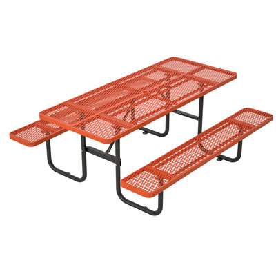 Metal Picnic Tables for Outdoors with Umbrella Hole - Coated Steel Heavy Duty Commercial Grade Table