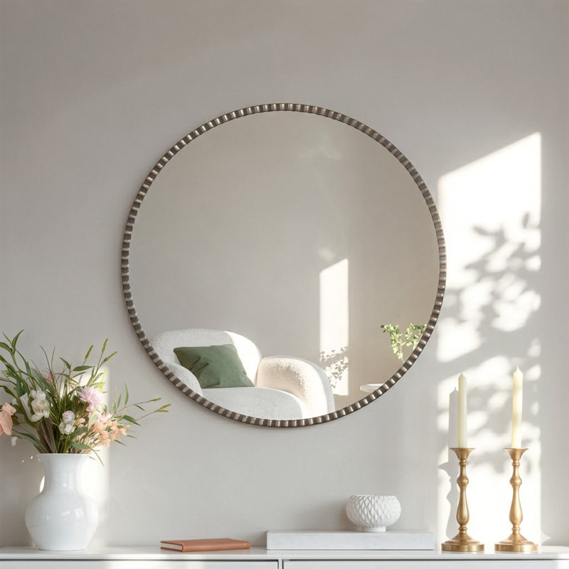 Round Metal Frame Wall Accent Mirror, 27.5" x 27.5", Matte Black