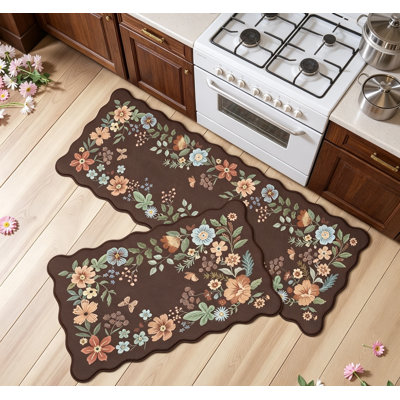 Tapis de cuisine antidérapant antidérapant et antifatigue 2 pièces, motif floral bohème rétro