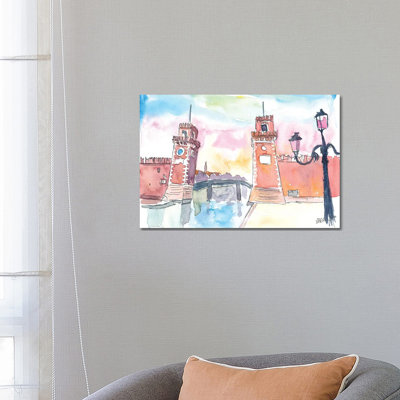 Venice Arsenal Gate At Warm Sunset by Markus & Martina Bleichner - Wrapped Canvas Painting