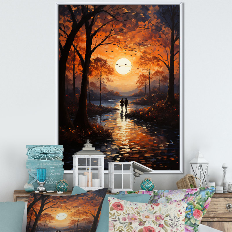 Paysage romantique coucher de soleil Serenade I, Cadre flottant blanc, H 20 po x l 12 po x P 1 po