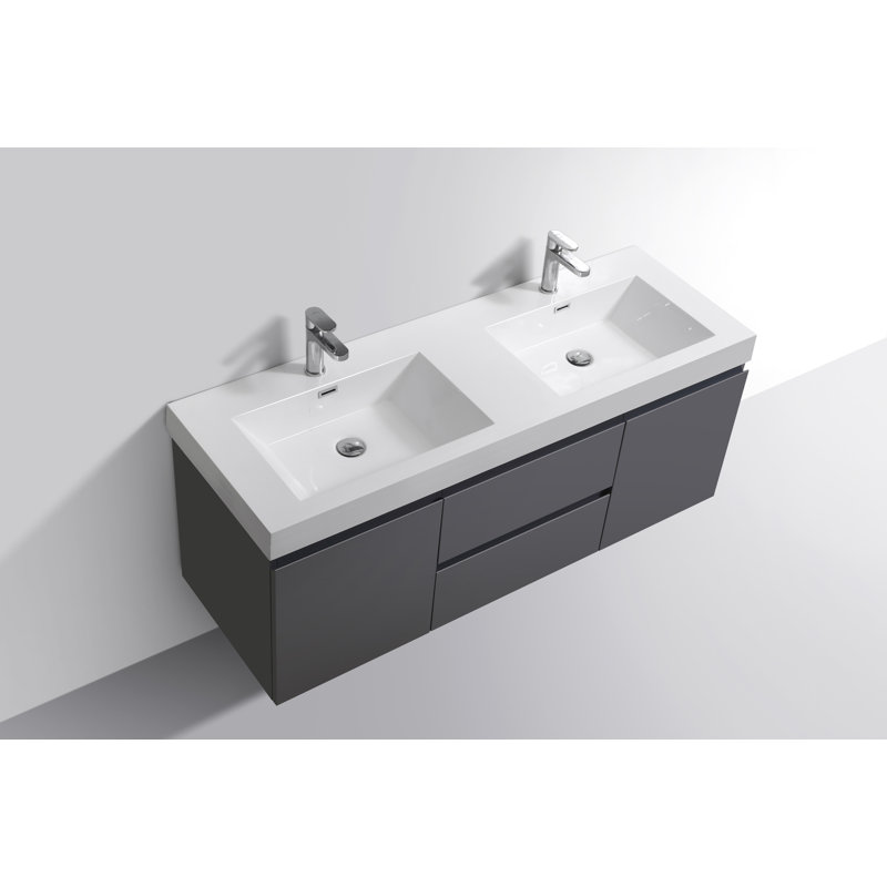 Mitul 58.75'' Double Bathroom Vanity with Acrylic Top, High Gloss Gray