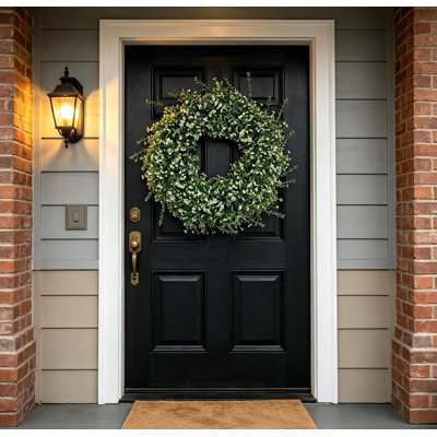 Couronne artificielle pour bébé avec boucle suspendue, couronne florale d'eucalyptus de 66 cm de diamètre, décoration murale et de fenêtre pour Noël et décoration de la maison