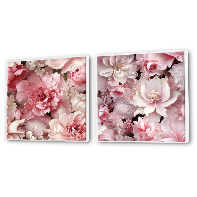 Vernice - Ensemble de 2 collages carrés floraux, Cadre flottant blanc, H 36 po x l 73 po