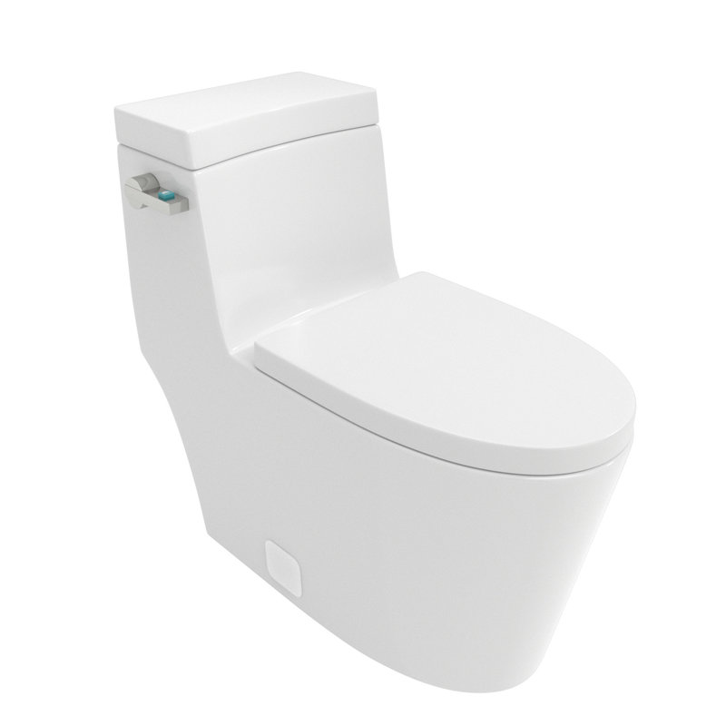 White Ceramic Elongated One-Piece Toilet with Silent Flush