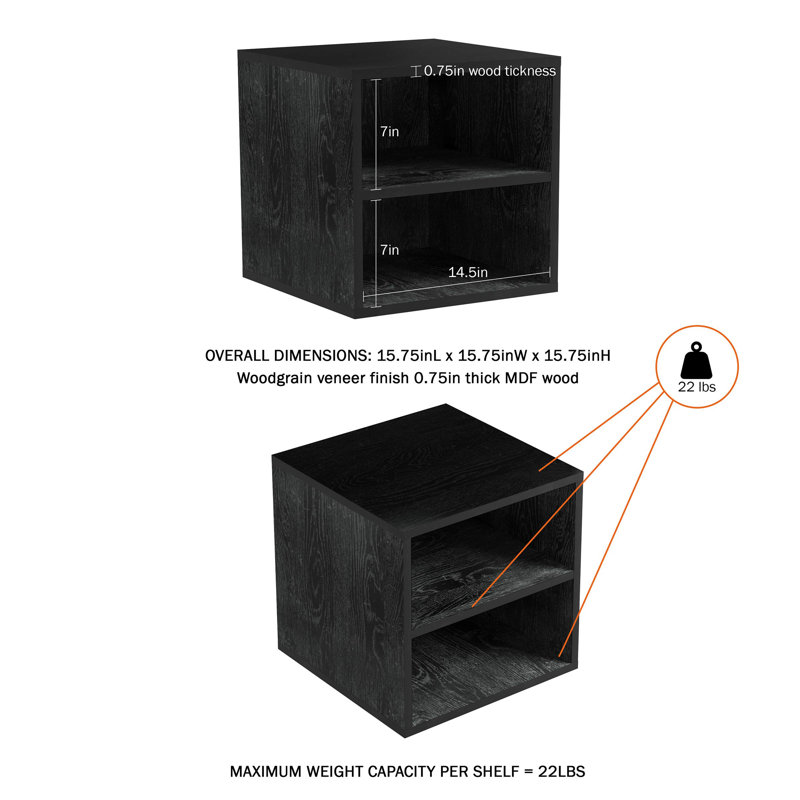  Lavish Home Stackable Side Table with Open Storage Shelves, Black, Black