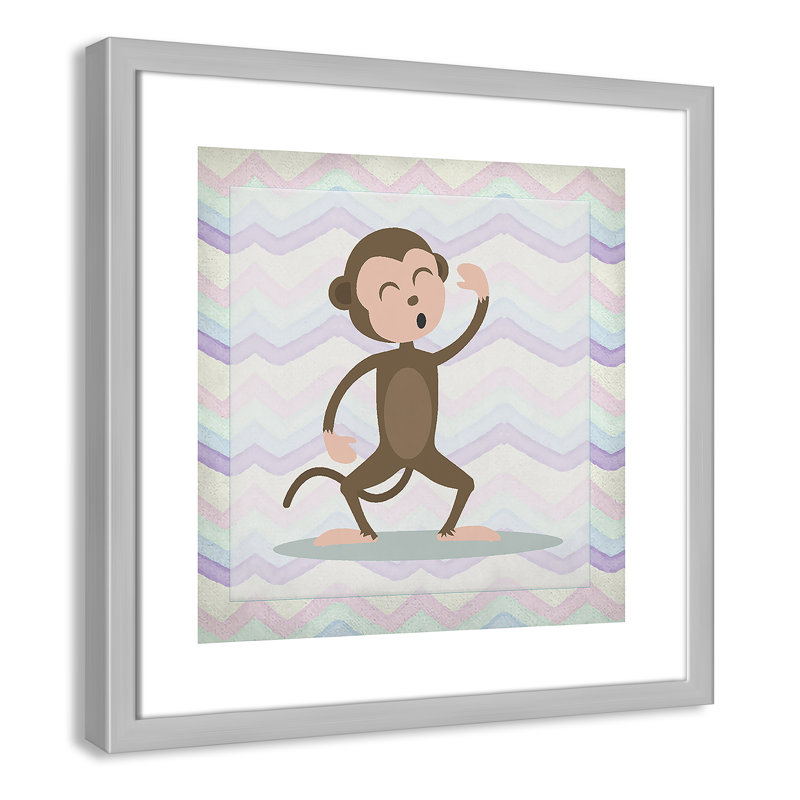 Adhésif décoratif «Pink Monkey Time», Encadré de boîte argent, H 16 po x l 16 po x P 1,18 po