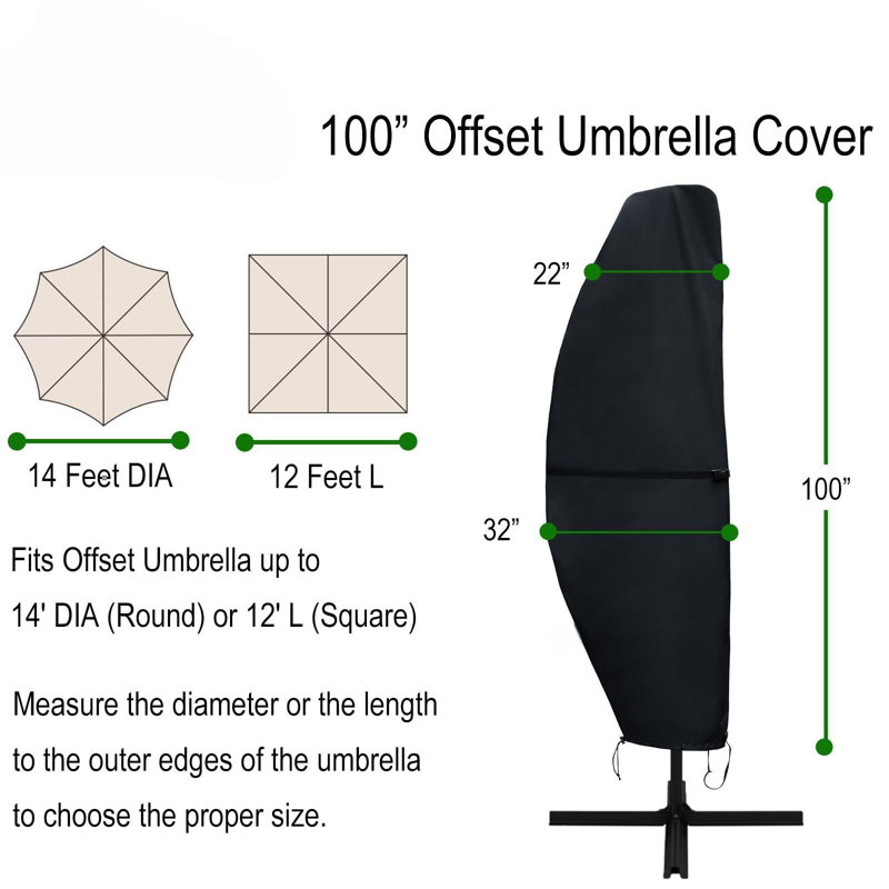 Patio Umbrella Cover Fits Cantilever Offset Umbrella 12-14 Feet, Cover Geny Waterproof Offset Banana Style Umbrella Covers, 600D Heavy Duty Outdoor Parasol Umbrella Covers With Support Pole.