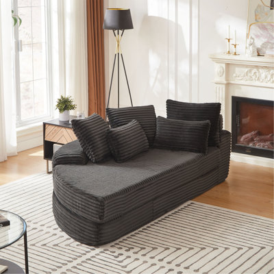 Canapé-lit semi-circulaire 78,5 pouces en velours côtelé 2-en-1 78 pouces, fauteuil inclinable design avec coussin pour le cou et cinq coussins décoratifs dans le salon