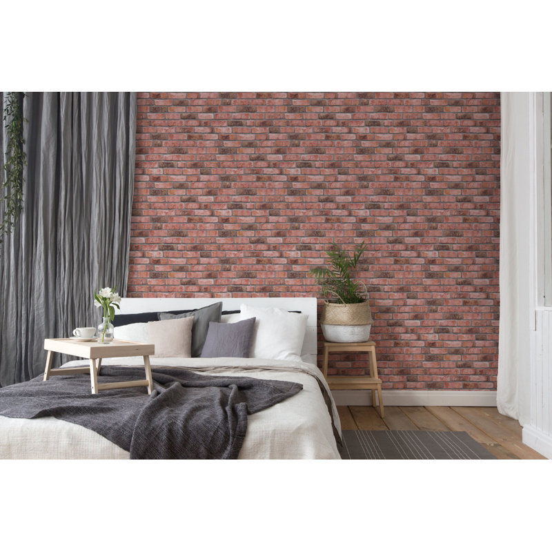 Bricks and More Collection Brick Weathered Effect Wallpaper Roll, Red