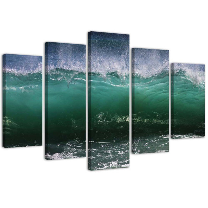 Turquoise Sea Wave - 5 Piece Wrapped Canvas Print, 100cm H x 200cm W