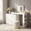 Bureau de coiffeuse blanc avec miroir, lumières DEL, 7 tiroirs, 9 compartiments et 3 tablettes, table de maquillage réglable pour la chambre à coucher-1455611947