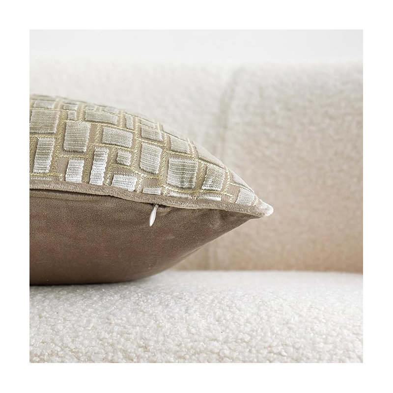 Housse de coussin réversible en velours abstrait, Beige / abstrait