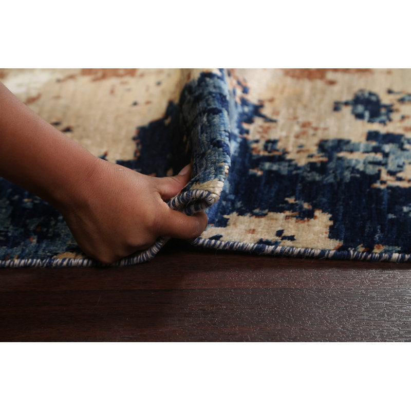 Tapis oriental en laine / soie à motif floral teinté Jupiter noué à la main