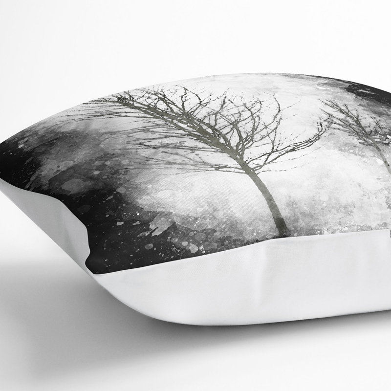 Winter Trees Abstract Cushion with Filling, 55cm H x 55cm W x 20cm D, White