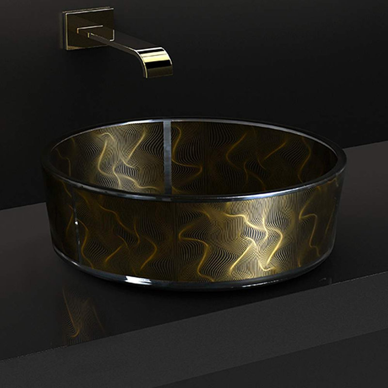 Atelier 15.7'' L Bathroom Sink, Black/Gold
