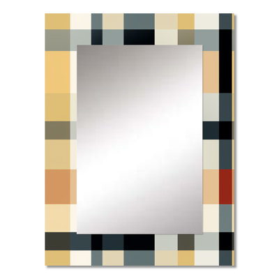 Black And Cream Plaid Sophistication - Plaid  Large Mirror, Plaid Decorative Wall Mirror, Printed Metal Art