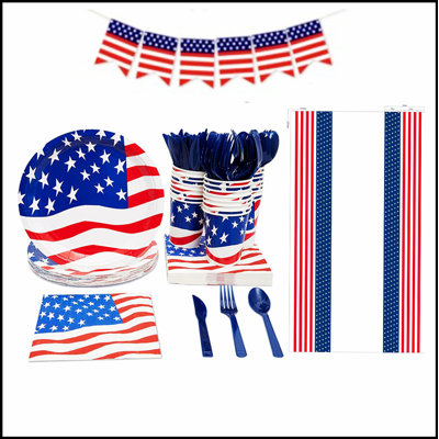 Service de vaisselle Patriotic Party fournitures pour le 4 juillet, complet avec assiettes, serviettes de table, tasses et décorations