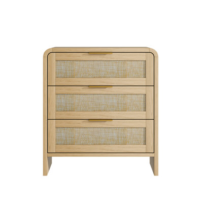 Rattan Nightstand 3 Drawers,Modern Storage for Bedroom