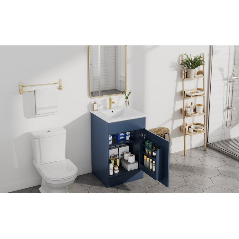 Meuble-lavabo de 20 po avec lavabo, meuble-lavabo avec tablette de porte et tablette réglable, bleu, Bleu / blanc