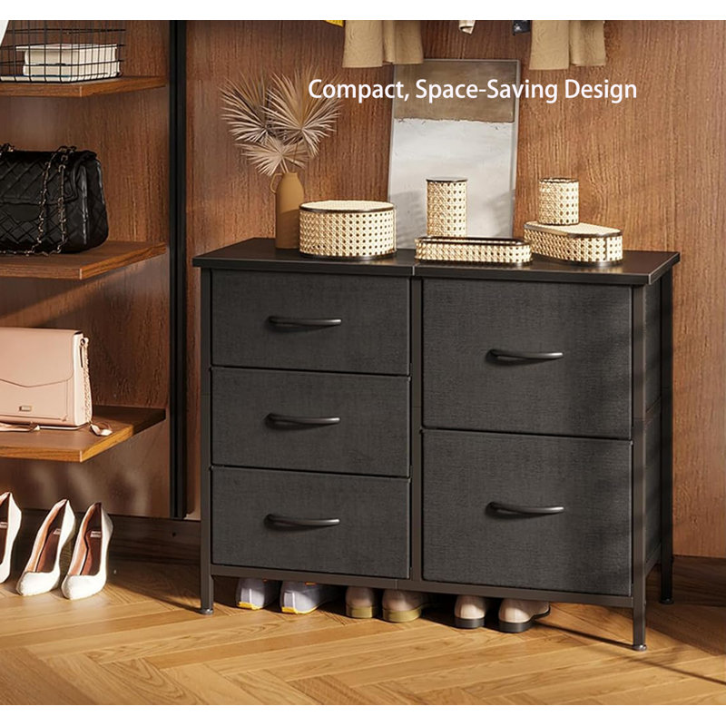 78 cm W Chest of 5 Drawers, Black