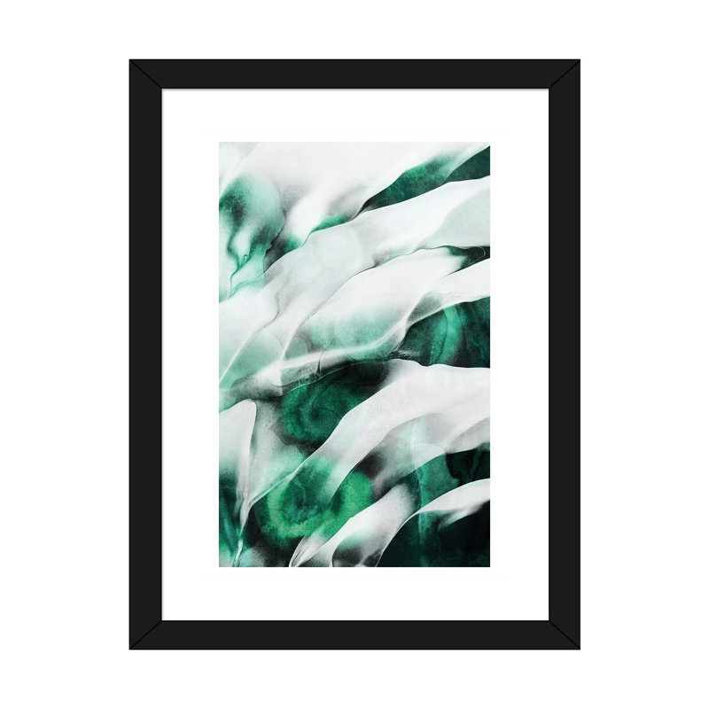 «Emerald Flow» par Elisabeth Fredriksson - impression d'art graphique, H 24 po x l 16 po x P 1 po, Papier encadré noir, Blanc